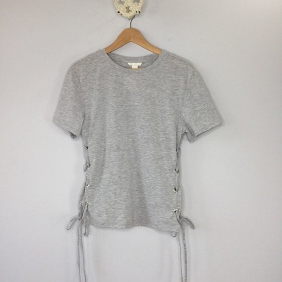 H&M Tops - H&M grommet tie side grey t-shirt